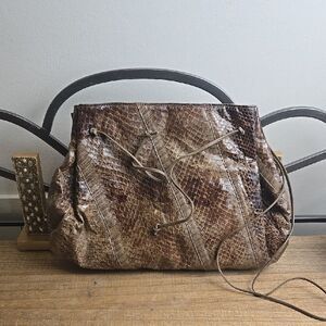 Vintage Robert Bestien Snakeskin Patterned Brown Shoulder Bag Purse Euro Boho